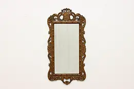 Moon & Star Shield Vintage Carved Oak Wall Hanging Mirror #55207