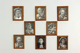 Set of 8 Vintage Poker Players Etching Prints, Ewing 16.5" #55148