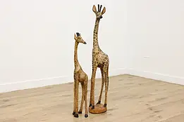 Pair of Vintage Carved & Painted African Giraffe Statues 49" #55353