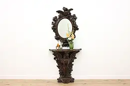 Italian Antique Hand Carved Phoenix Bird Console & Mirror #55124