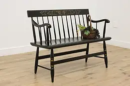 Farmhouse Vintage Stenciled & Painted Hitchcock Hall Bench #55303
