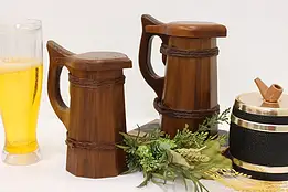 Pair of Farmhouse Vintage Walnut Beer Steins or Tankards #55306