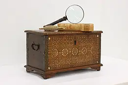 Moroccan Antique Teak Jewelry Box or Chest, Pearl Inlay #55155