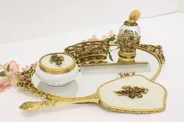 Gold Plated Vintage 6 Pc Vanity Set Mirror Tray, Matson #55033
