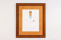 Native American Woman Vintage Original Drawing Signed 23.5" #55365
