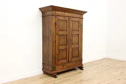 Dutch Antique Carved Oak Armoire Closet or Wardrobe #55094