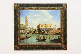 Venice Harbor Italy Vintage Original Oil Painting Lucci 32" #55494
