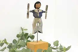 Folk Art Vintage Carved Pine Sailor Whirligig on Stand #55420