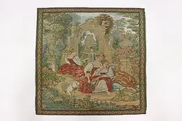 Women in Garden Vintage Woven Pillow Tapestry 18" #55127