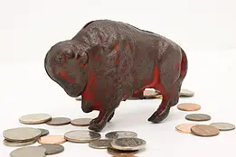 Farmhouse Antique Painted Cast Iron Buffalo Coin Bank #46745