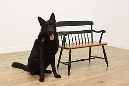 Colonial Farmhouse Vintage Ebonized Hall Bench, Bent Bros #55609