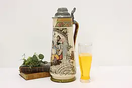German Folk Art Antique Giant 4.8 L Beer Stein Mug, Mettlach #55657