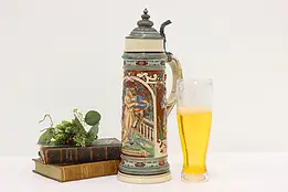 German Antique 2 Liter Beer Stein or Mug, Wedding Scene #55660