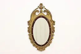 French Vintage Carved Wall Mirror Ruby Glass, Flowers #55637