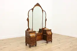Tudor Vintage Walnut Vanity or Dressing Table, Triple Mirror #55460