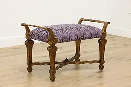 Italian Antique Carved Gilt Hall Boudoir Bench New Fabric #55459