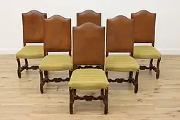 Set of 6 Spanish Colonial Leather Back Carved Dining Chairs #38703