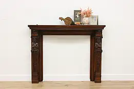 Italian Antique Oak Fireplace Mantel, Carved Statues #55391