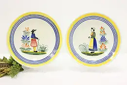 Pair of Vintage French Quimper Hand Painted Dinner Plates #51432