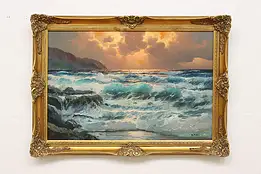 Sunset over Ocean Waves Vintage Oil Painting Yukic 42" #55942