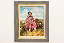 Native Girl Vintage Original Oil Painting Schaeffing 41.5" #55785