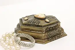 Nickel & Brass Antique Jewelry Box Cameos Tausca #56129