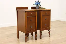 Pair of Antique English Tudor Walnut Nightstands End Tables #56077