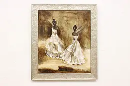 Graceful Ballerinas Vintage Original Oil Painting Signed 29" #56347