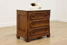 Victorian Antique Carved Oak & Marble Top Nightstand Chest #56491