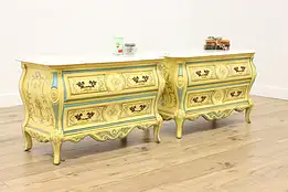 Pair of Vintage Painted End Tables Nightstands Chests Marble #56271