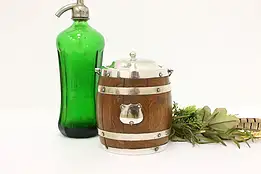 Victorian Antique Silverplate & Oak Biscuit or Cookie Jar #56394