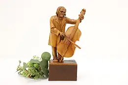 Swiss Folk Art Antique Carved Man Playing Cello Sculpture #56274