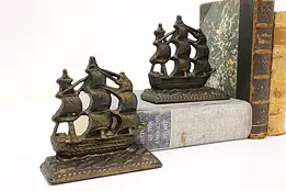 Pair Nautical Antique Cast Iron Constitution Ship Bookends #56508