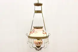 Victorian Antique Glass & Brass Hanging Light Fixture Prisms #56268