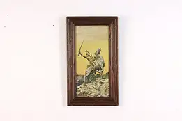 Native American Warrior Antique Framed Art Print Signed 15" #56377