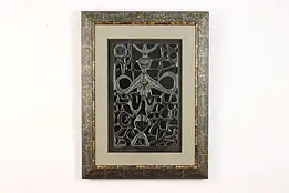 African Vintage Hand Carved Figures Panel Framed 25" #56308