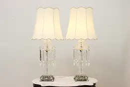 Pair of Vintage Silver & Cut Crystal Lamps with Prisms #56289