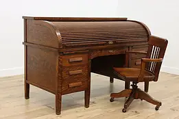 Arts & Crafts Mission Oak Antique Roll Top Library Desk #56079