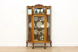 Victorian Antique Oak Curved Glass China Curio Cabinet #56329