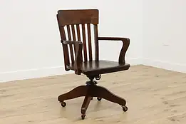 Arts & Crafts Antique Oak Swivel Office Library Desk Chair #56089