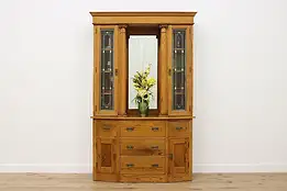 Arts & Crafts Antique Oak Display Bar Cabinet Leaded Glass #56542