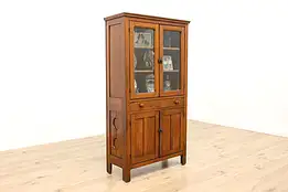 Farmhouse Antique Oak Kitchen Cupboard or Display Cabinet #56712