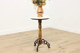 Victorian Antique Maple Iron Marble Side Table Plant Stand  #55769