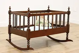 Victorian Antique Farmhouse Walnut Rocking Baby Cradle Bed #56008