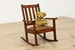 Arts & Crafts Mission Oak Antique Child Rocker Leather Seat #56384