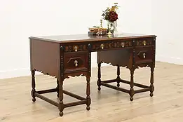 Tudor Antique Carved Walnut & Burl Office or Library Desk #56328