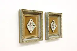 Pair of Framed Antique Painted Porcelain Relief Figures 16" #56311