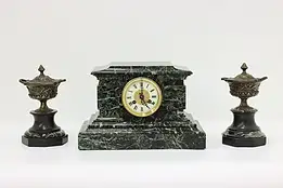 French Antique 3 Pc Marble Bronze Mantel Clock Set Barrard #36781