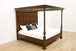 Tudor Vintage Carved Oak 4 Poster King Size Canopy Bed #55457