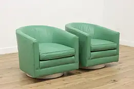 Pair of Swivel Mint Leather Vintage Midcentury Modern Chairs #55160